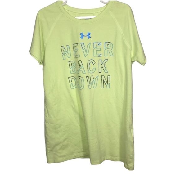 Kid's Under Armour Never Back Down Neon Green & Blue T-Shirt - Picture 1 of 12